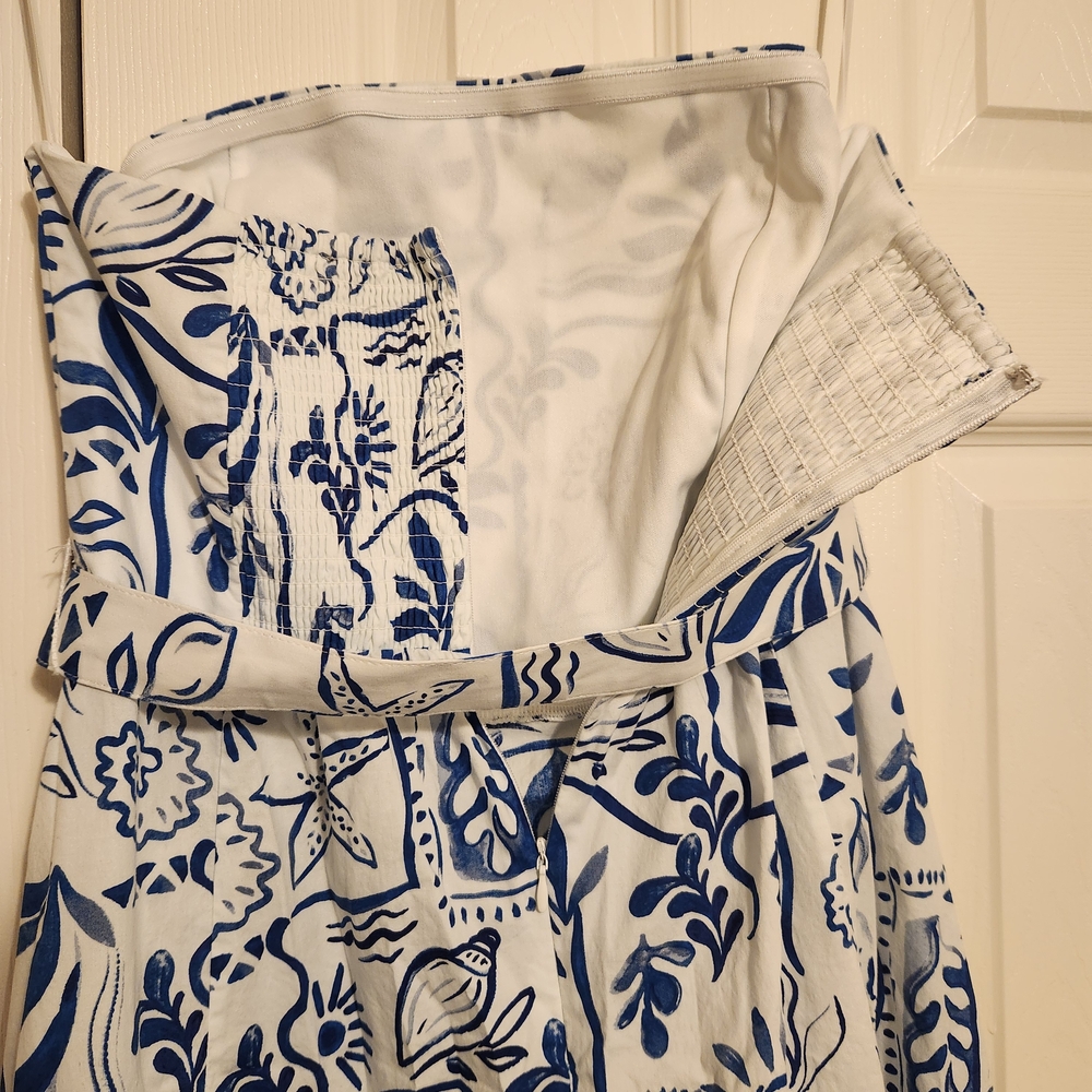 Rachel Zoe Women's White/Navy Strapless Tie Belt Maxi Dress Size 8 - Picture 12 of 12